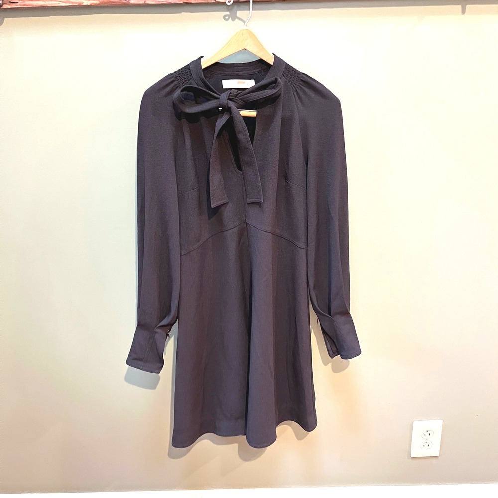See by Chloe Black Long Sleeve Bow Neck Mini Dress Size 36